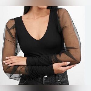 MARCELLA Black Top with Sheer Sleeves Size XXL